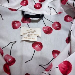 kate spade Cherry-Print Silky Pajamas in White and Red
